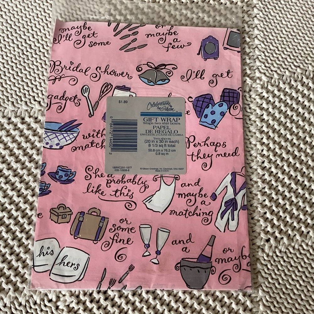 Vintage Gibson 70’s NWT Pink Bridal Shower Gift Wrap